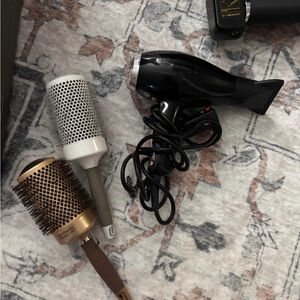 Black Hair Dryer with Two Round Styling Brushes
